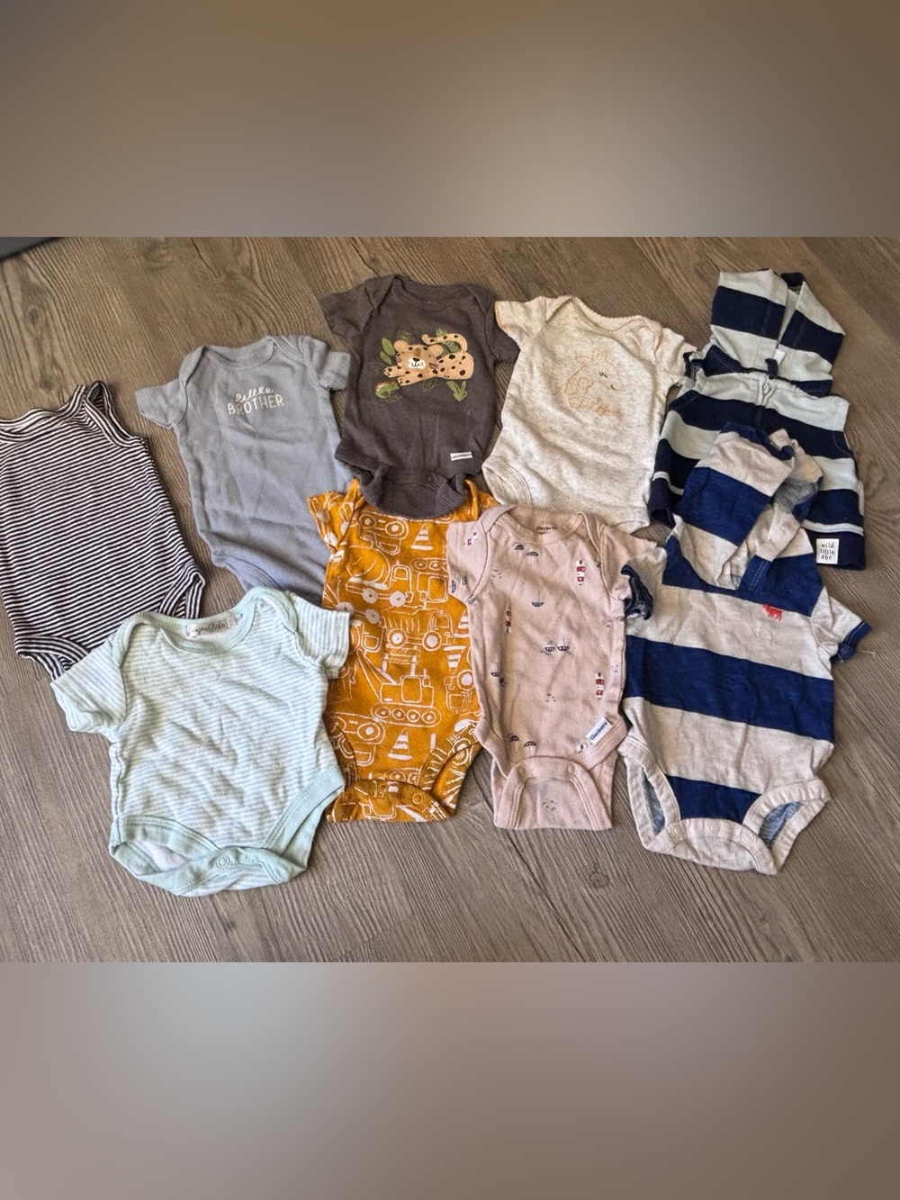 Carter's Baby Bodysuit Lot - Mustard, Gray, Navy, Light brown, Cream, Light Blue